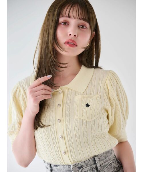 POLO BCS(ポロ ビーシーエス)の「【POLOBCSコラボ】ポロカーデニットトップス(ニット/セーター・レディース・オフホワイト/オレンジ/イエロー/ネイビー・FREE)」の7枚目の写真