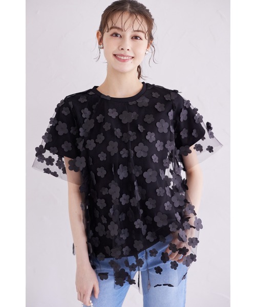 tシャツ シアーフラワーモチーフカットプルオーバー レディース tocco closet tシャツ シアーフラワーモチーフカットプル