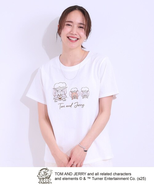 Tom＆Jerry（トムアンドジェリー）の「【TOM and JERRY 別注】ベーシックTシャツ（Tシャツ/カットソー・レディース・チャコール/ホワイト系1/チャコールグレー/ホワイト系3・01/02/03/04）」の5枚目の写真