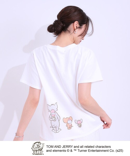 Tom＆Jerry（トムアンドジェリー）の「【TOM and JERRY 別注】ベーシックTシャツ（Tシャツ/カットソー・レディース・チャコール/ホワイト系1/チャコールグレー/ホワイト系3・01/02/03/04）」の6枚目の写真