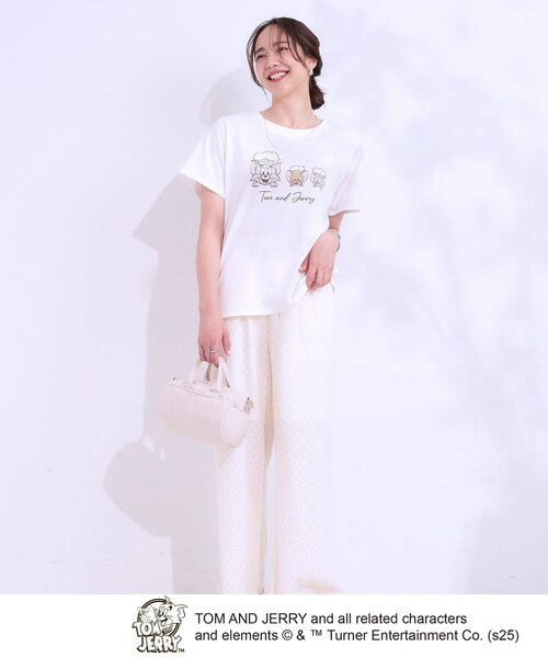Tom＆Jerry（トムアンドジェリー）の「【TOM and JERRY 別注】ベーシックTシャツ（Tシャツ/カットソー・レディース・チャコール/ホワイト系1/チャコールグレー/ホワイト系3・01/02/03/04）」の7枚目の写真