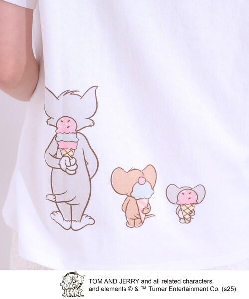 Tom＆Jerry（トムアンドジェリー）の「【TOM and JERRY 別注】ベーシックTシャツ（Tシャツ/カットソー・レディース・チャコール/ホワイト系1/チャコールグレー/ホワイト系3・01/02/03/04）」の9枚目の写真