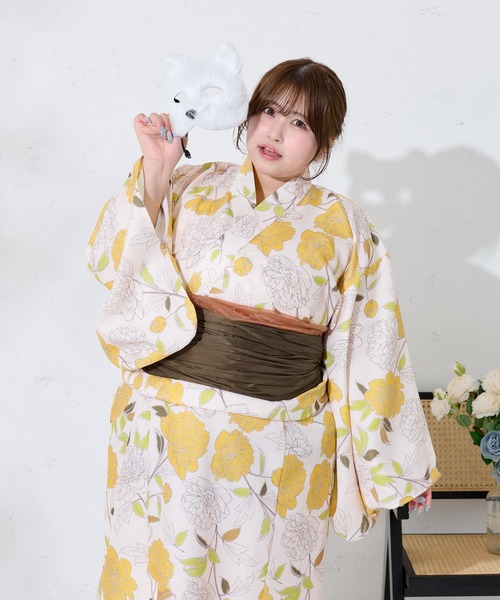 大きいサイズFLORAL YUKATA SET/花柄浴衣セット　3L Louiosy 浴衣 「大きいサイズ」花柄浴衣セット レディース