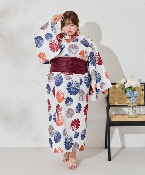 （新品無使用）FLORAL YUKATA SET/花柄浴衣セット　大きいサイズ GOLDJAPAN 大きいサイズ レディース 浴衣 浴衣セット セパレート