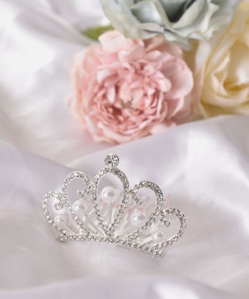 float】ラインストーン×パール シルバー ミニティアラ【4