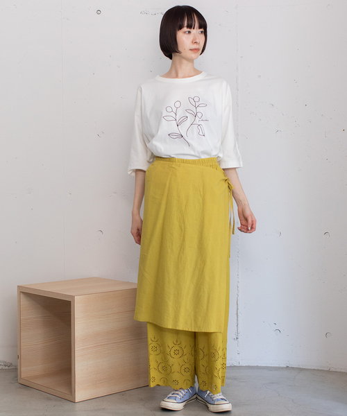 POU DOU DOU（プードゥドゥ）の「＜made in INDIA＞スカラップシフリー刺繍ラップ風パンツ（その他パンツ・レディース・ブラック/イエロー/オフホワイト・M）」の5枚目の写真