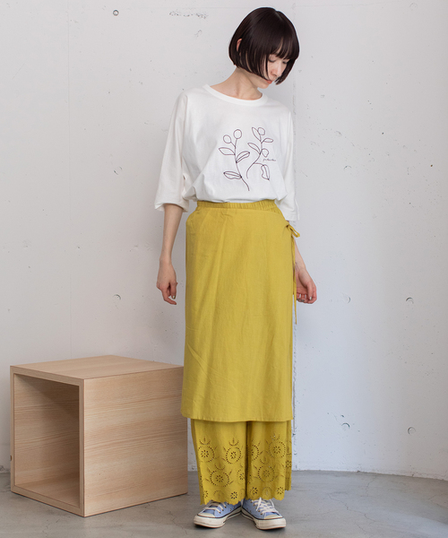 POU DOU DOU（プードゥドゥ）の「＜made in INDIA＞スカラップシフリー刺繍ラップ風パンツ（その他パンツ・レディース・ブラック/イエロー/オフホワイト・M）」の6枚目の写真