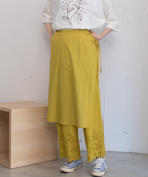 POU DOU DOU（プードゥドゥ）の「＜made in INDIA＞スカラップシフリー刺繍ラップ風パンツ（その他パンツ・レディース・ブラック/イエロー/オフホワイト・M）」の10枚目の写真