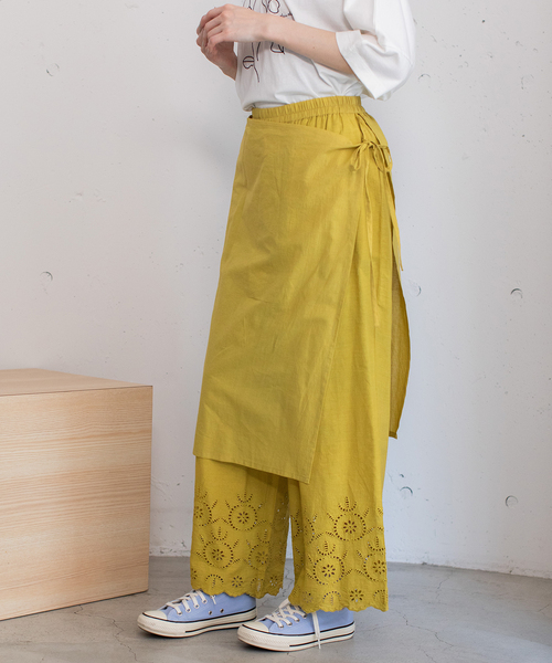 POU DOU DOU（プードゥドゥ）の「＜made in INDIA＞スカラップシフリー刺繍ラップ風パンツ（その他パンツ・レディース・ブラック/イエロー/オフホワイト・M）」の11枚目の写真