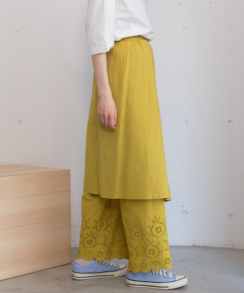 POU DOU DOU（プードゥドゥ）の「＜made in INDIA＞スカラップシフリー刺繍ラップ風パンツ（その他パンツ・レディース・ブラック/イエロー/オフホワイト・M）」の13枚目の写真