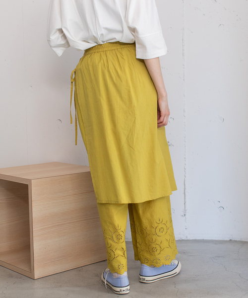 POU DOU DOU（プードゥドゥ）の「＜made in INDIA＞スカラップシフリー刺繍ラップ風パンツ（その他パンツ・レディース・ブラック/イエロー/オフホワイト・M）」の14枚目の写真