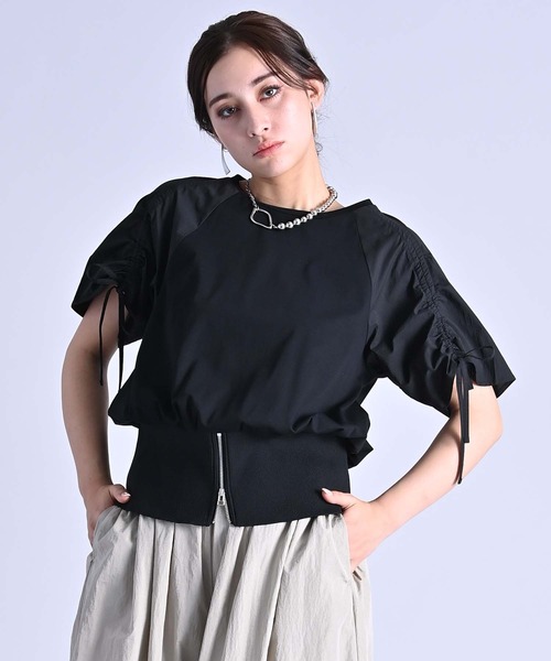 RAW FUDGE(ローファッジ)の「シルケット天竺シャーリングスリーブプルオーバー(Tシャツ/カットソー・レディース・ブラック/オフホワイト・M)」の2枚目の写真