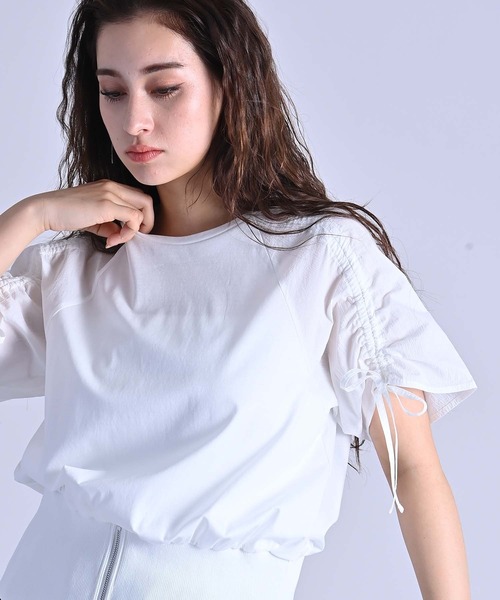 RAW FUDGE(ローファッジ)の「シルケット天竺シャーリングスリーブプルオーバー(Tシャツ/カットソー・レディース・ブラック/オフホワイト・M)」の4枚目の写真