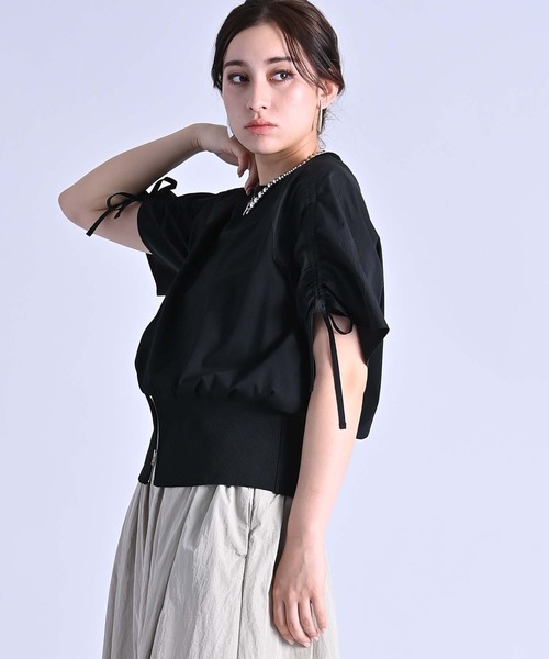 RAW FUDGE(ローファッジ)の「シルケット天竺シャーリングスリーブプルオーバー(Tシャツ/カットソー・レディース・ブラック/オフホワイト・M)」の7枚目の写真