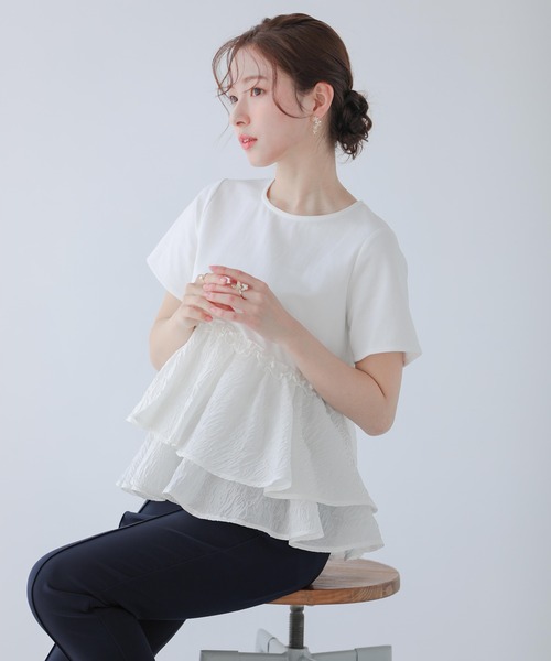 fitmore アシンメトリーフリルジャガードトップス アシンメトリーフリルジャガードトップス（その他トップス