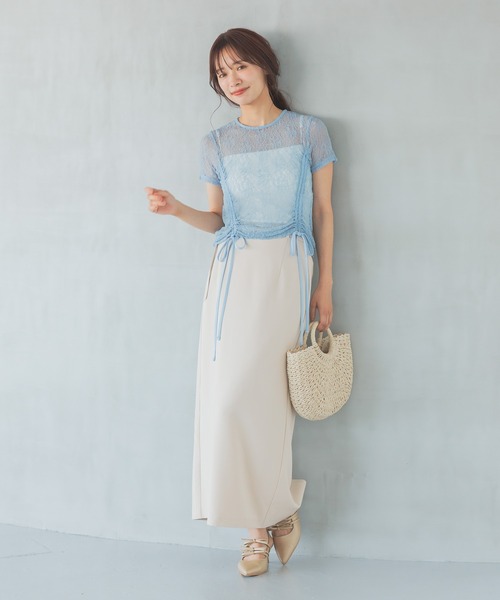 mysty woman（ミスティウーマン）の「レースアレンジドロストT 571959（Tシャツ/カットソー・レディース・モカ/ブルー系その他/アイボリー/ブラック・FREE）」の5枚目の写真