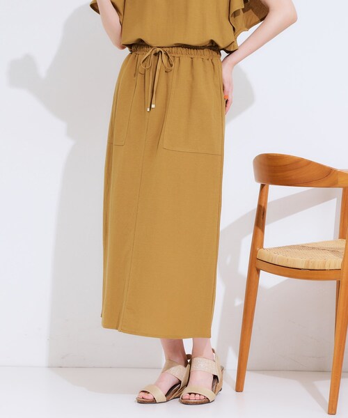 DRESKIP（ドレスキップ）の「【セットアップ可/ひんやり】大人カジュアルに ベイカー風デザインスカート（スカート・レディース・オリーブ/ネイビー/マスタード・04/03/02/01）」の3枚目の写真