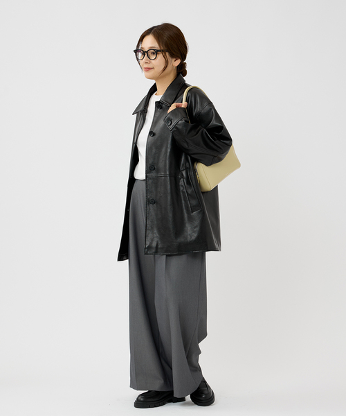 追加》ウォッシャブルフェイクレザーファー襟付カバーオール（その他