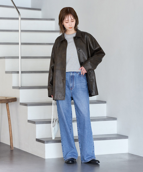 ウォッシャブルフェイクレザー襟付カバーオール 追加》ウォッシャブルフェイクレザーファー襟付カバーオール