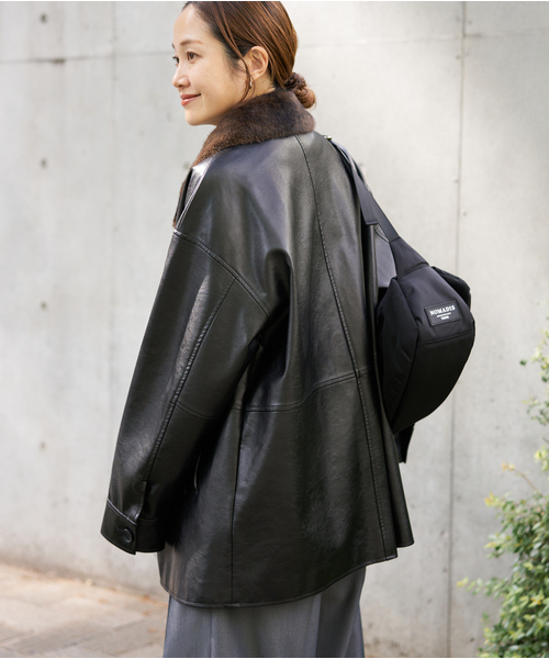 追加》ウォッシャブルフェイクレザーファー襟付カバーオール