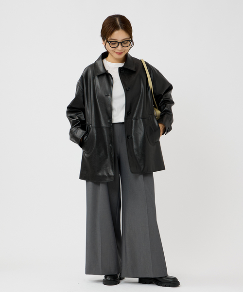 追加》ウォッシャブルフェイクレザーファー襟付カバーオール（その他