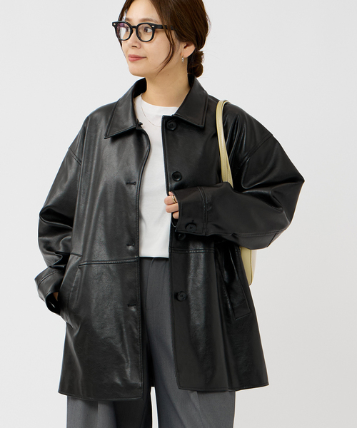 追加》ウォッシャブルフェイクレザーファー襟付カバーオール（その他