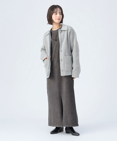 セール】ビッグボタン ニット ジャケット（ステンカラーコート