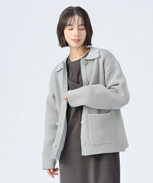 セール】ビッグボタン ニット ジャケット（ステンカラーコート