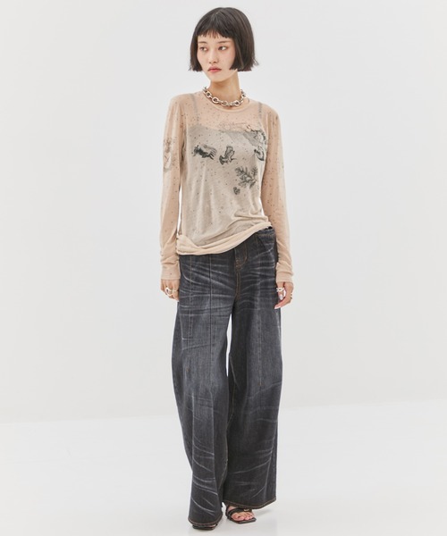 beautiful people - ビューティフルピープル beautiful people トップス beautiful people/ビューティフルピープル】sheer R.P.S print