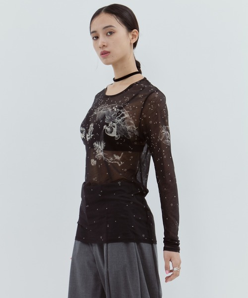 beautiful people(ビューティフルピープル)の「【beautiful people/ビューティフルピープル】sheer R.P.S print jersey crew neck top/シアートップス(Tシャツ/カットソー・レディース・ブラック/グレイッシュベージュ・38)」の19枚目の写真