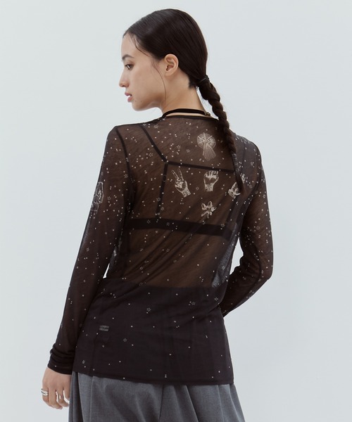 beautiful people(ビューティフルピープル)の「【beautiful people/ビューティフルピープル】sheer R.P.S print jersey crew neck top/シアートップス(Tシャツ/カットソー・レディース・ブラック/グレイッシュベージュ・38)」の20枚目の写真