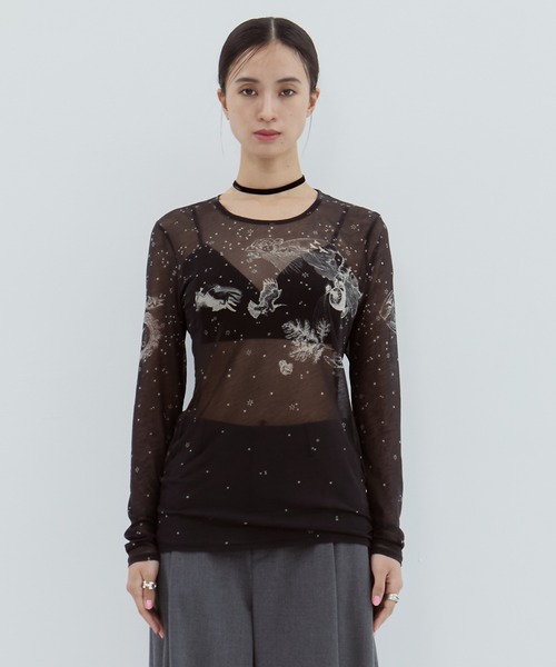 beautiful people(ビューティフルピープル)の「【beautiful people/ビューティフルピープル】sheer R.P.S print jersey crew neck top/シアートップス(Tシャツ/カットソー・レディース・ブラック/グレイッシュベージュ・38)」の22枚目の写真