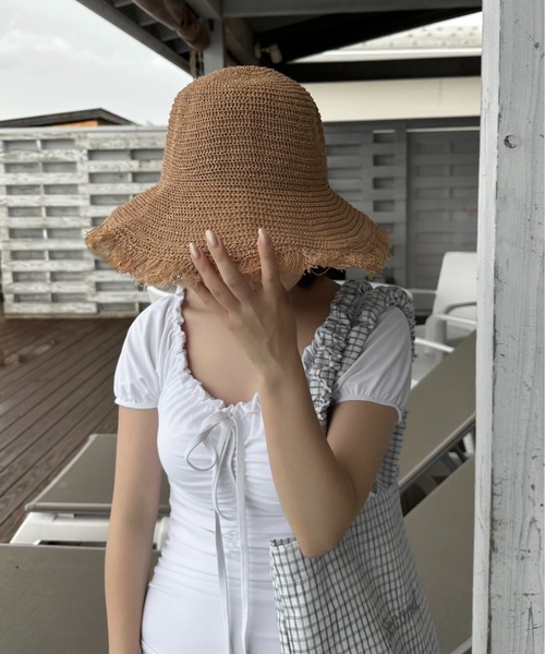 lawgy（ラウジー）の「straw like fringe hat / ストローライクフリンジハット（ハット・レディース・ダークベージュ/アイボリー/ブラック・FREE）」の10枚目の写真
