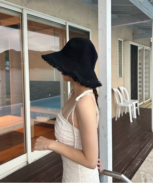 lawgy（ラウジー）の「straw like fringe hat / ストローライクフリンジハット（ハット・レディース・ダークベージュ/アイボリー/ブラック・FREE）」の15枚目の写真