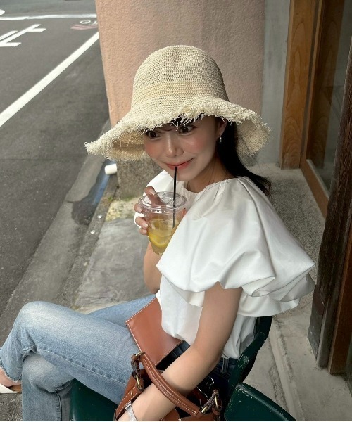 lawgy（ラウジー）の「straw like fringe hat / ストローライクフリンジハット（ハット・レディース・ダークベージュ/アイボリー/ブラック・FREE）」の21枚目の写真