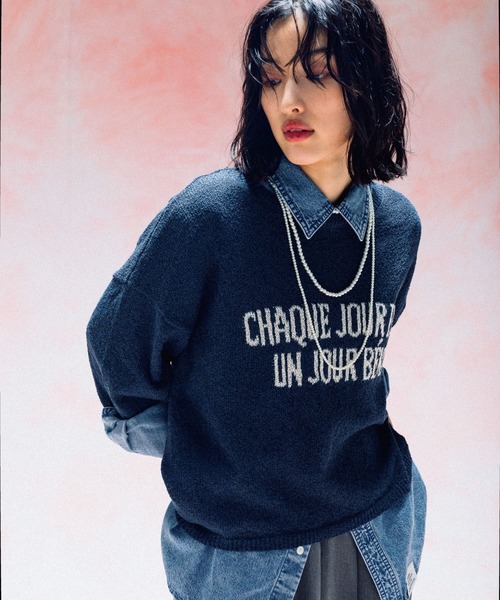 セール】7ゲージジャガードロゴ6分袖プルオーバー 578489