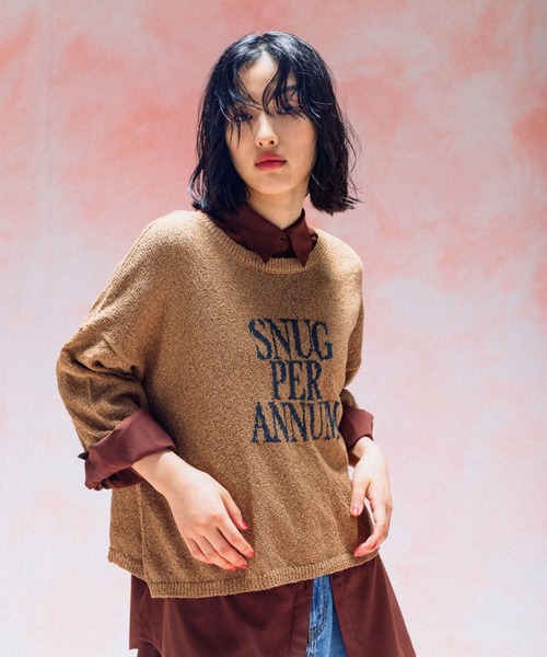 セール】7ゲージジャガードロゴ6分袖プルオーバー 578489（ニット