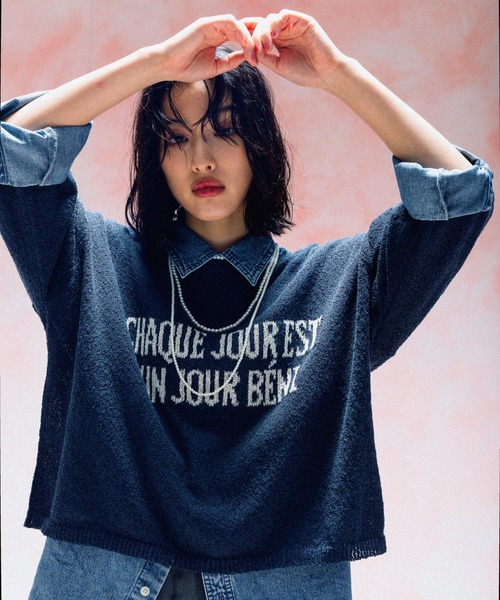 LEPSIM（レプシィム）の「7ゲージジャガードロゴ6分袖プルオーバー　578489（ニット/セーター・レディース・ブラウン/ネイビー/グレー・FREE）」の14枚目の写真