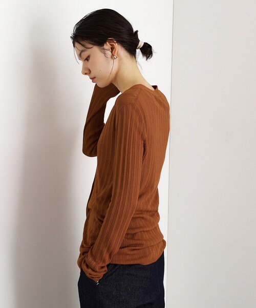 THE SHOP TK （ザ ショップ ティーケー ）の「ランダムリブカーディガン【洗濯機OK】（カーディガン/ボレロ・レディース・ナチュラル/キャメル/ブラウン系その他・12/13）」の6枚目の写真