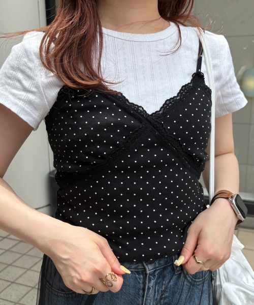 idem（イデム）の「dot lace camisole / ドットキャミソール（キャミソール・レディース・グレー/ブラック/ホワイト・FREE）」の3枚目の写真