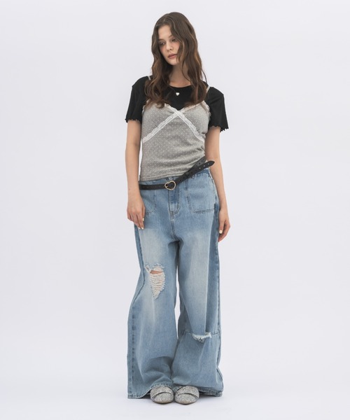 idem（イデム）の「dot lace camisole / ドットキャミソール（キャミソール・レディース・グレー/ブラック/ホワイト・FREE）」の5枚目の写真