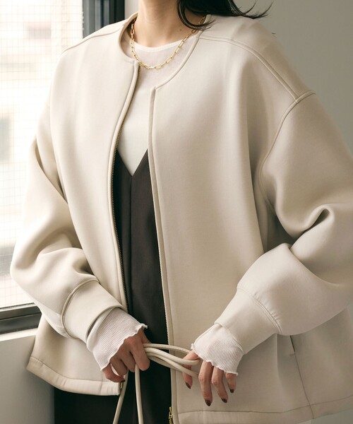 green label relaxing(グリーンレーベルリラクシング)の「ダンボール ノーカラー ブルゾン(ブルゾン・レディース・ブラック/ナチュラル/モカ/グレー・FREE)」の11枚目の写真