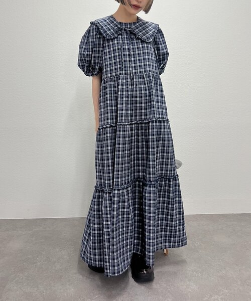 w closet（ダブルクローゼット）の「【25AW】【セットアイテム】衿付き柄アソートワンピース（ワンピース・レディース・ネイビー/アイボリー/グリーン/オレンジ・FREE）」の3枚目の写真