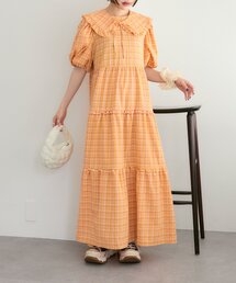 襟付きワンピース」に該当するオレンジ/橙色系のファッション