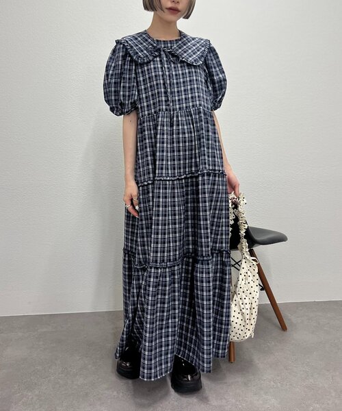 w closet（ダブルクローゼット）の「【25AW】【セットアイテム】衿付き柄アソートワンピース（ワンピース・レディース・ネイビー/アイボリー/グリーン/オレンジ・FREE）」の5枚目の写真
