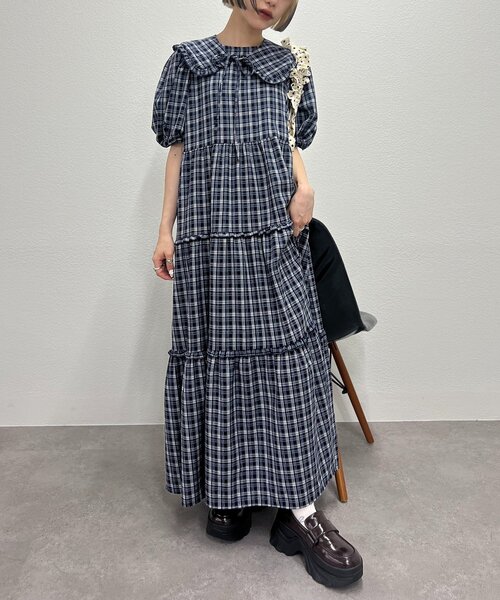 w closet（ダブルクローゼット）の「【25AW】【セットアイテム】衿付き柄アソートワンピース（ワンピース・レディース・ネイビー/アイボリー/グリーン/オレンジ・FREE）」の6枚目の写真