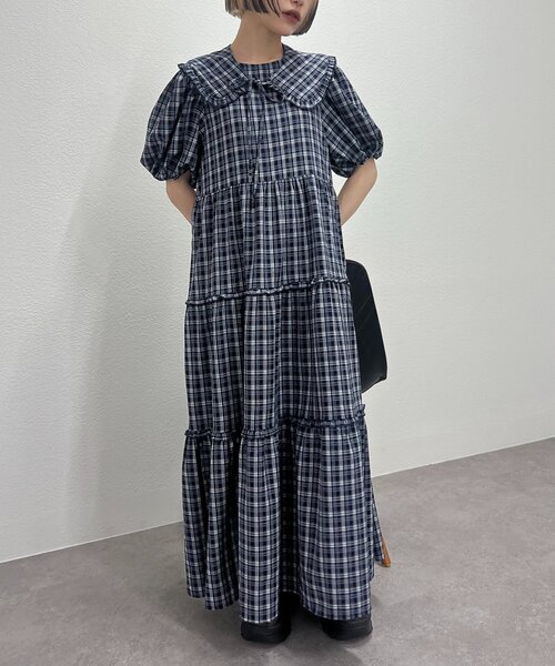 w closet（ダブルクローゼット）の「【25AW】【セットアイテム】衿付き柄アソートワンピース（ワンピース・レディース・ネイビー/アイボリー/グリーン/オレンジ・FREE）」の7枚目の写真