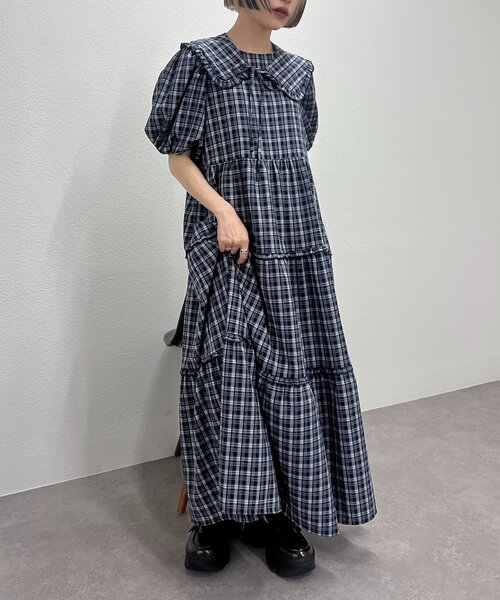 w closet（ダブルクローゼット）の「【25AW】【セットアイテム】衿付き柄アソートワンピース（ワンピース・レディース・ネイビー/アイボリー/グリーン/オレンジ・FREE）」の8枚目の写真