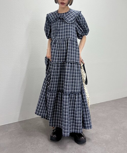 w closet（ダブルクローゼット）の「【25AW】【セットアイテム】衿付き柄アソートワンピース（ワンピース・レディース・ネイビー/アイボリー/グリーン/オレンジ・FREE）」の9枚目の写真