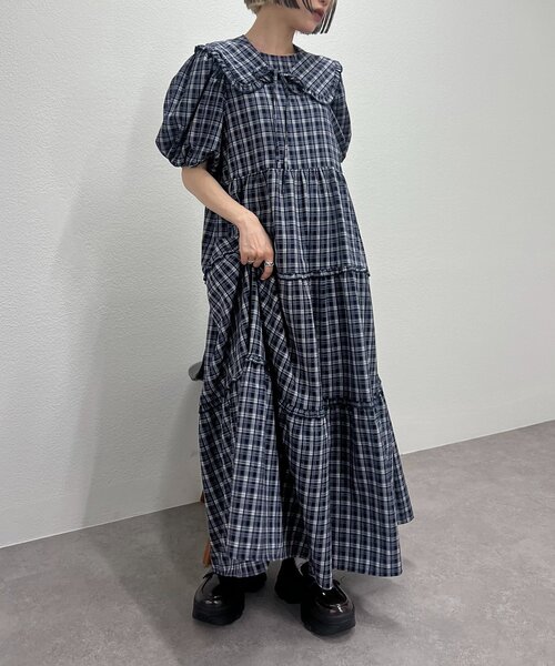 w closet（ダブルクローゼット）の「【25AW】【セットアイテム】衿付き柄アソートワンピース（ワンピース・レディース・ネイビー/アイボリー/グリーン/オレンジ・FREE）」の10枚目の写真